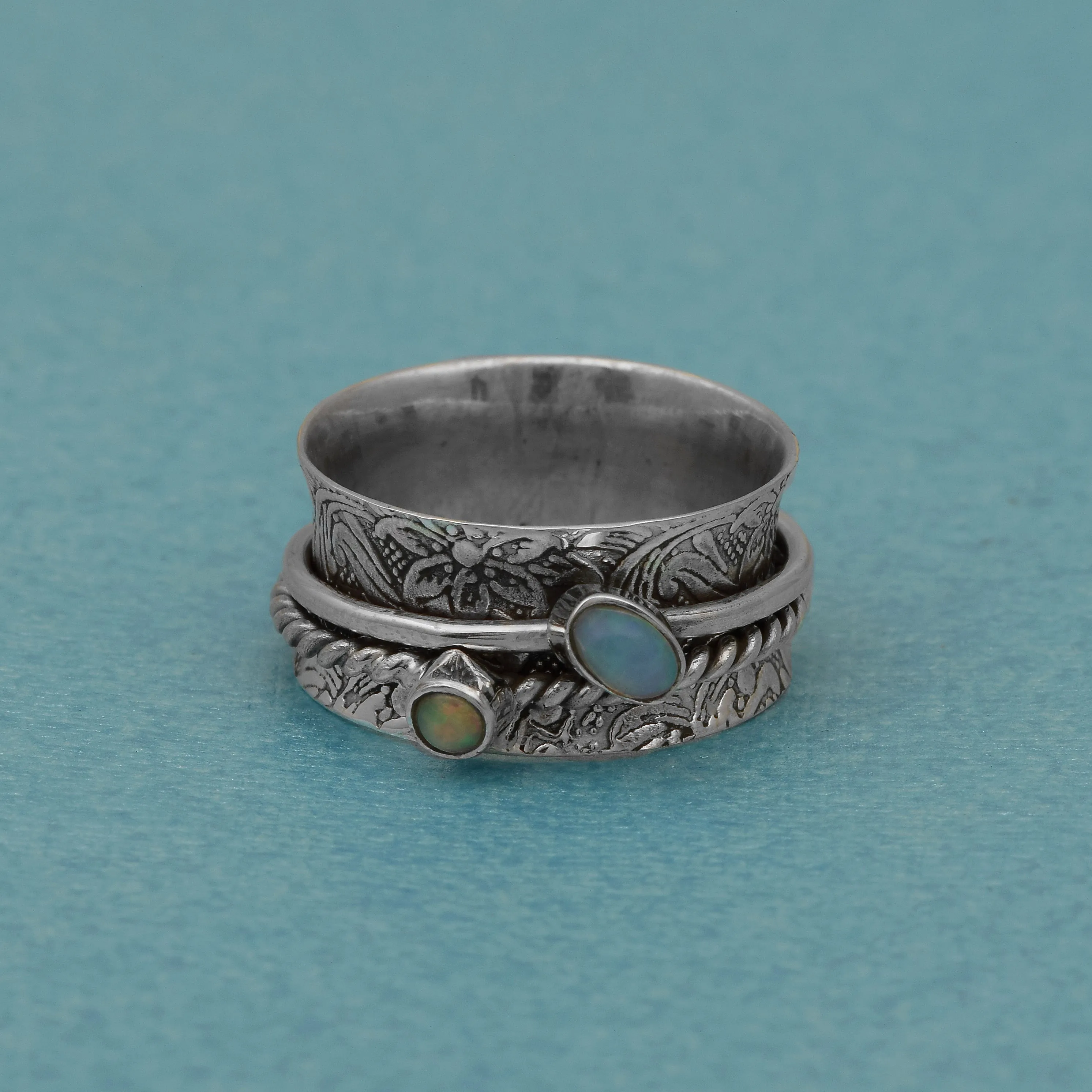 Ethiopian Opal Two Banded Spinner Ring
