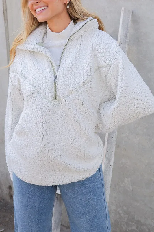 Evergreen Sherpa Pullover-FINAL SALE