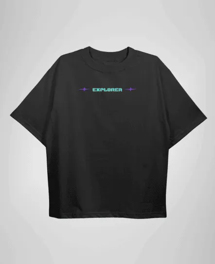 Explorer Black Printed Oversized T-shirt | Drop Shoulder T-shirt