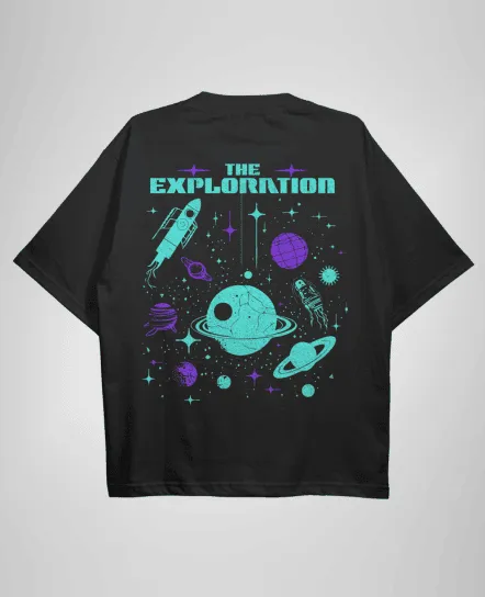 Explorer Black Printed Oversized T-shirt | Drop Shoulder T-shirt