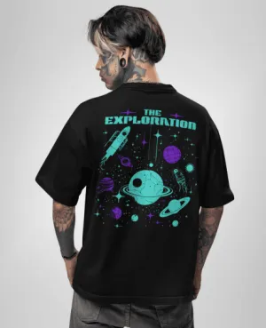 Explorer Black Printed Oversized T-shirt | Drop Shoulder T-shirt