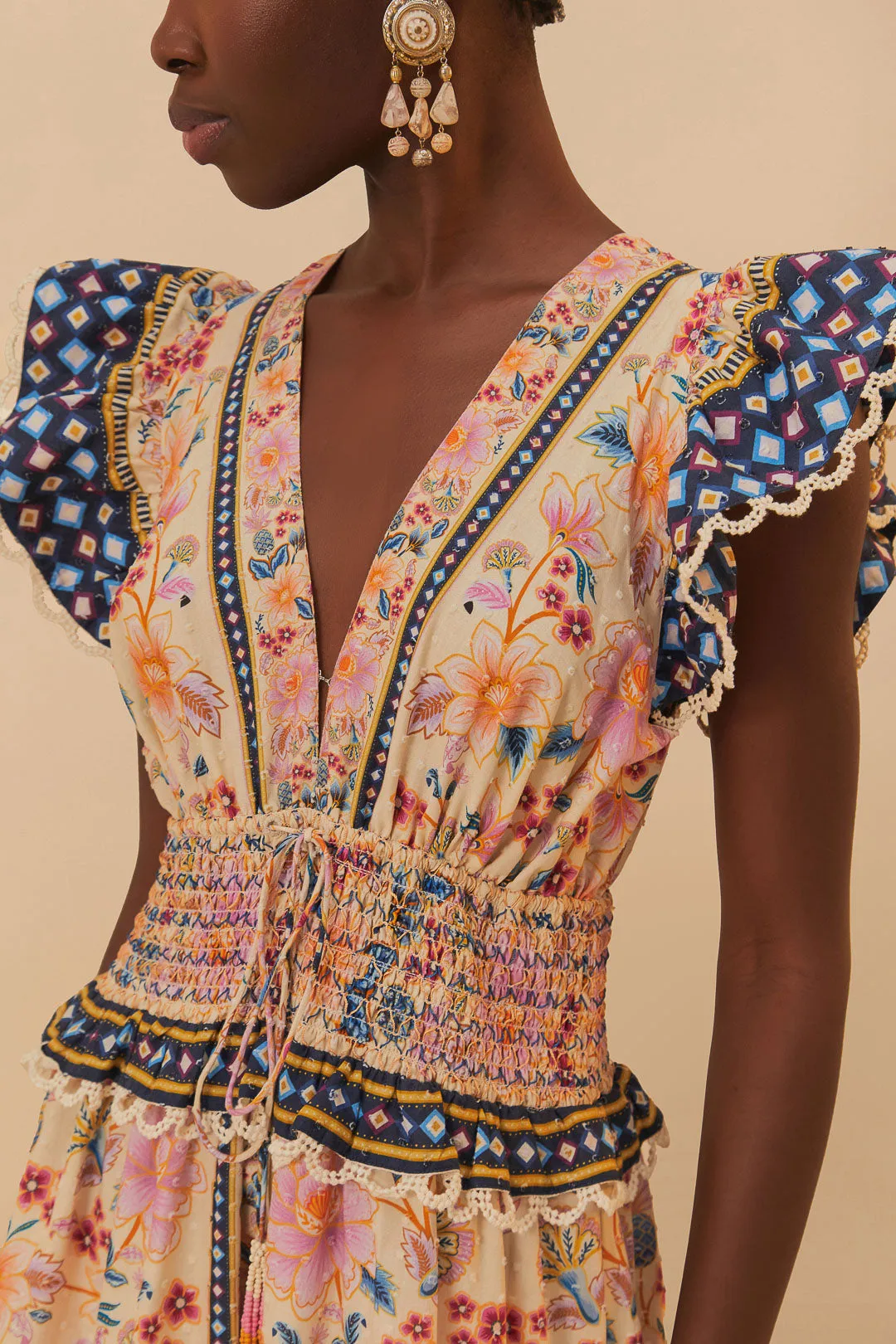 FARM RIO SUPERBLOOM TAPESTRY CREAM MAXI DRESS