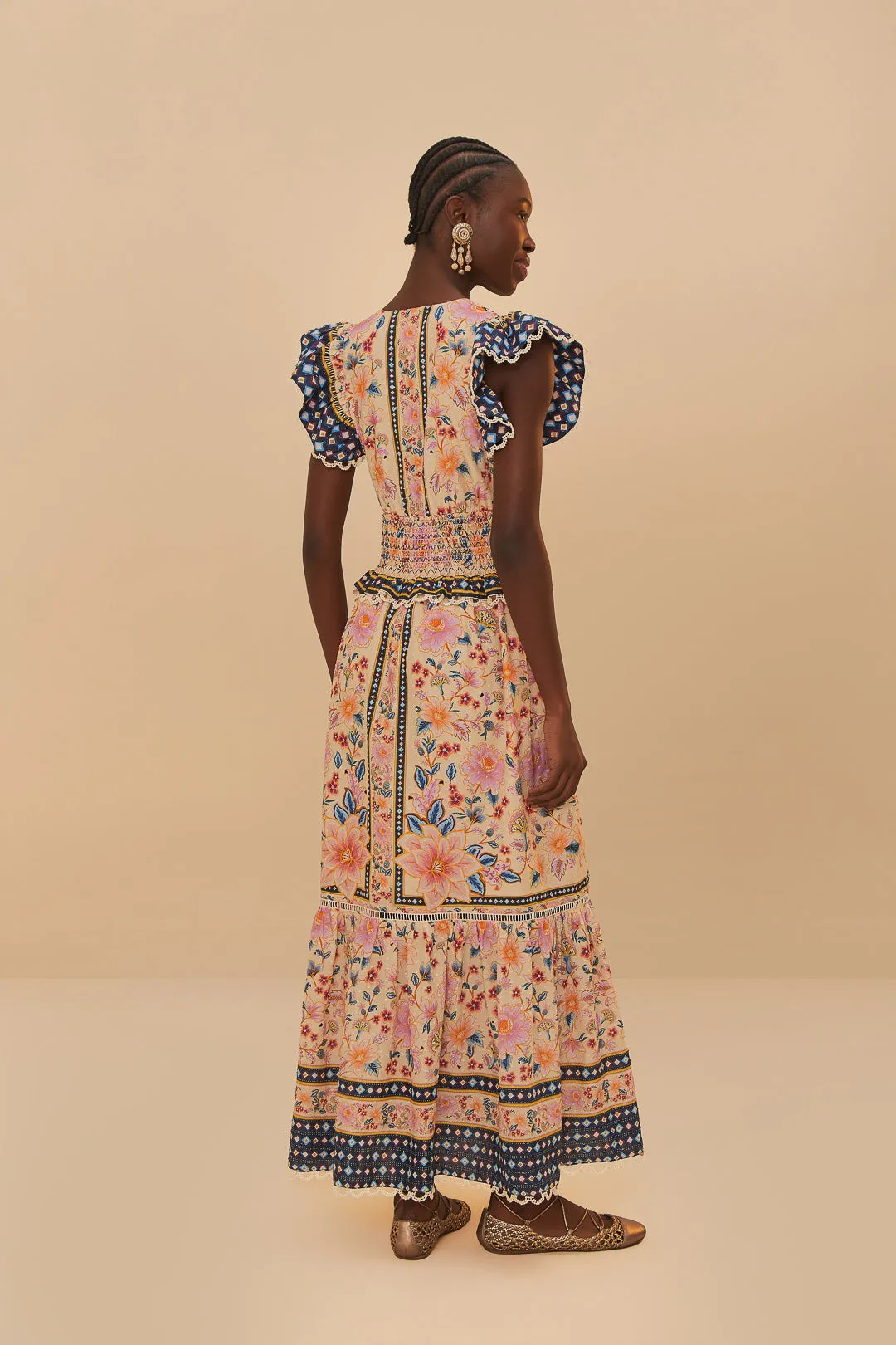 FARM RIO SUPERBLOOM TAPESTRY CREAM MAXI DRESS