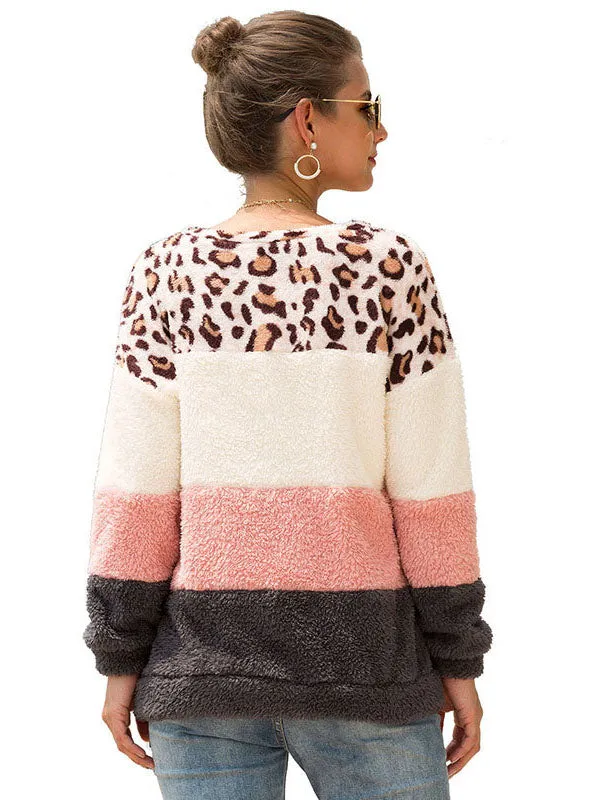 Fashion Leopard Stitching Pullover Sweater