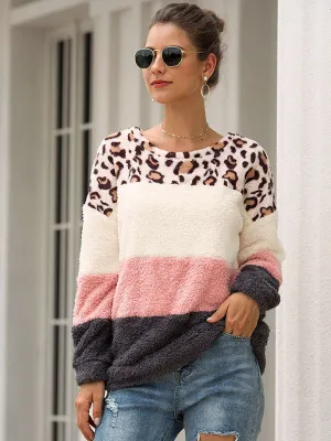 Fashion Leopard Stitching Pullover Sweater