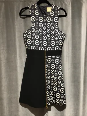 FAUSTO PUGLISI Black and White Target Fit and Flare Dress