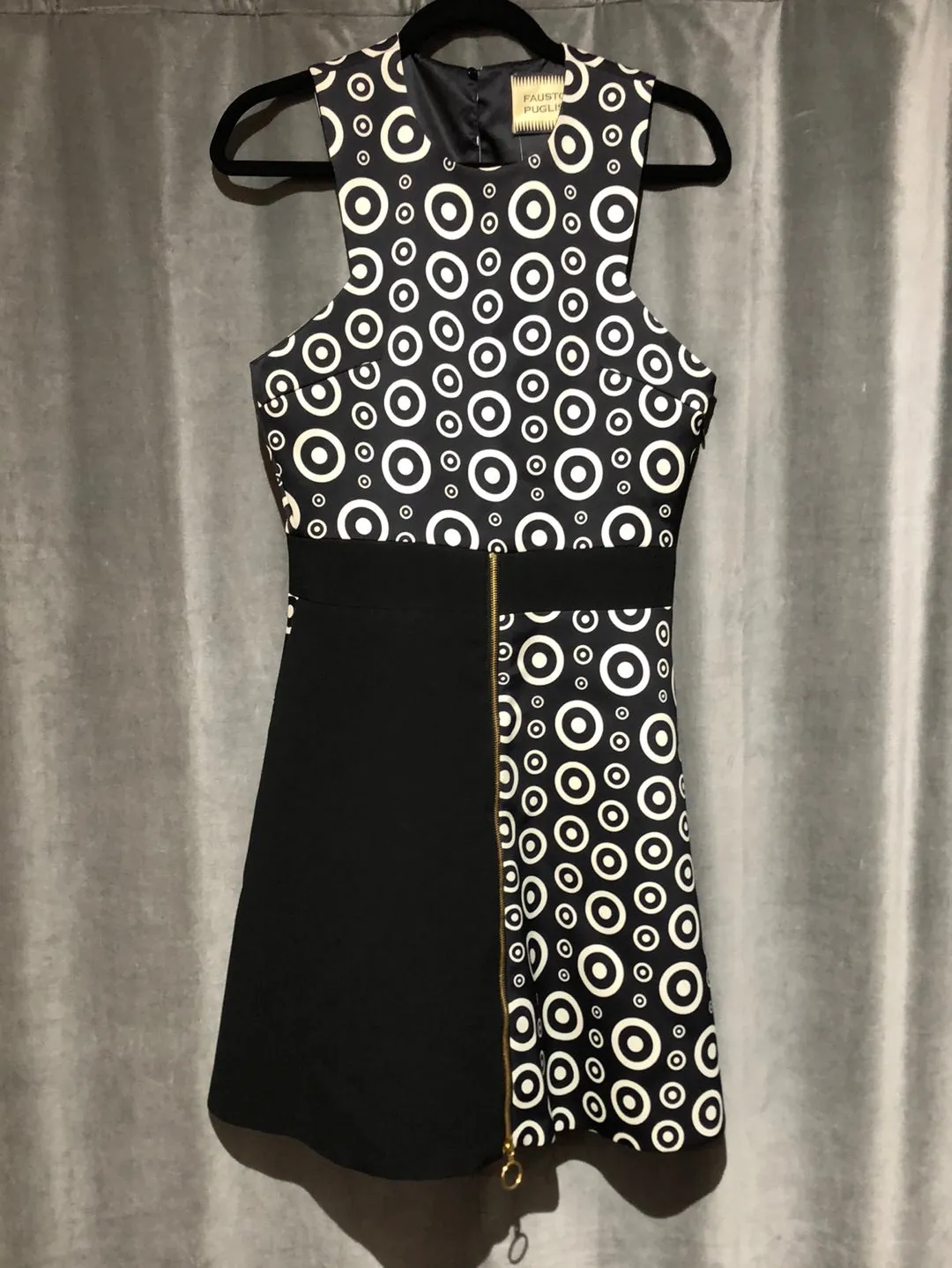 FAUSTO PUGLISI Black and White Target Fit and Flare Dress