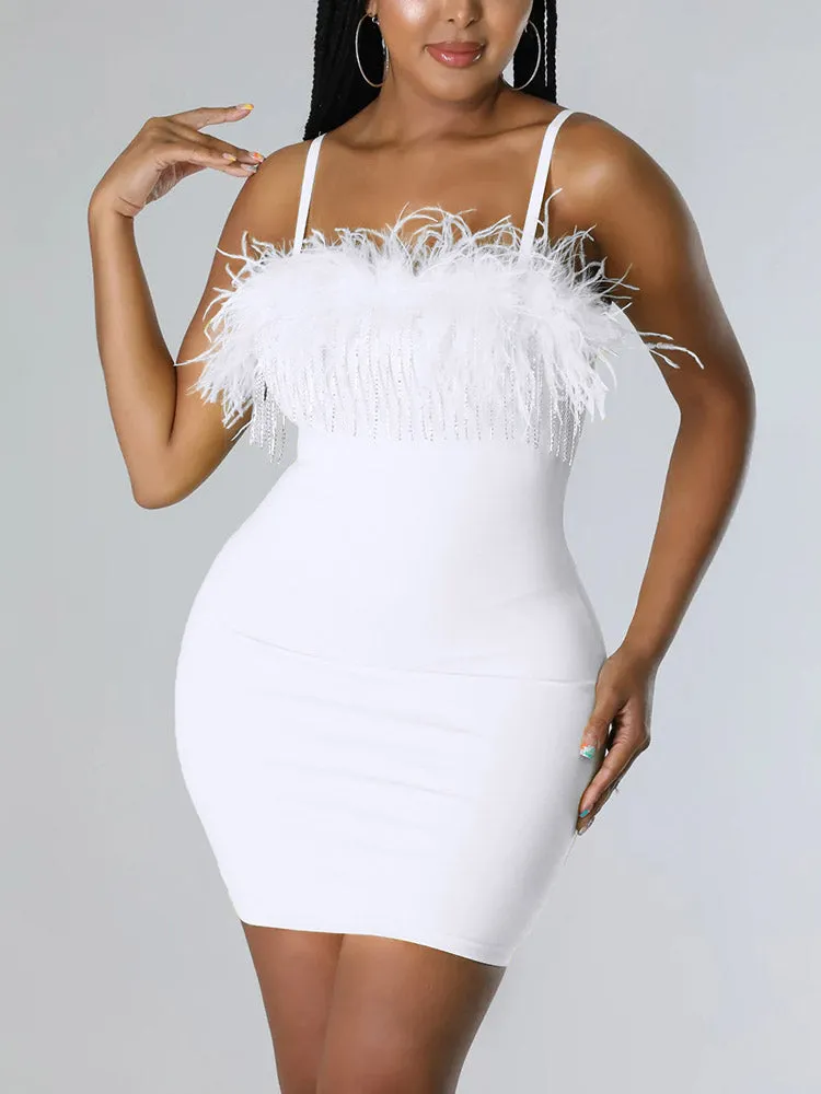 Feather Rhinestone Tassel Dresses