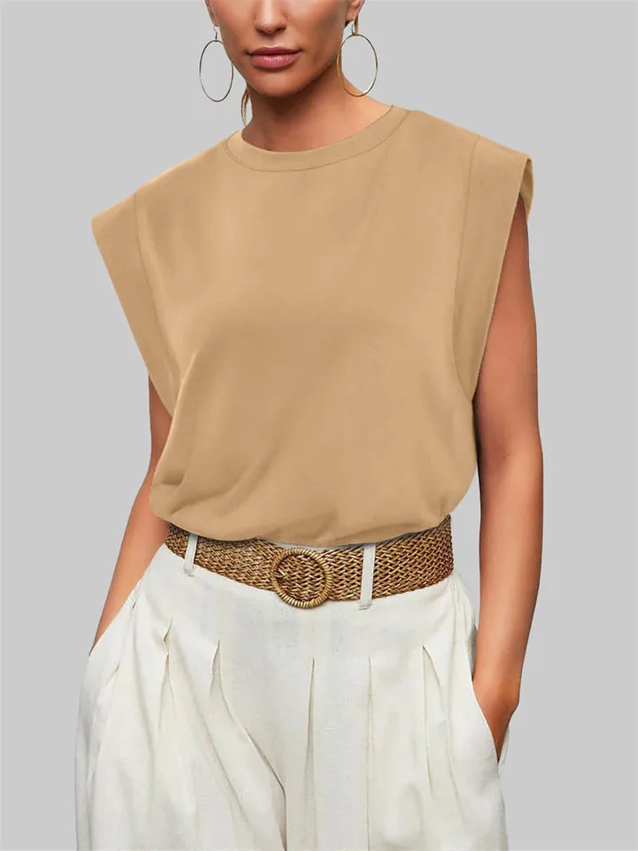Female Casual Oversized Round Neck Sleeveless Shirt