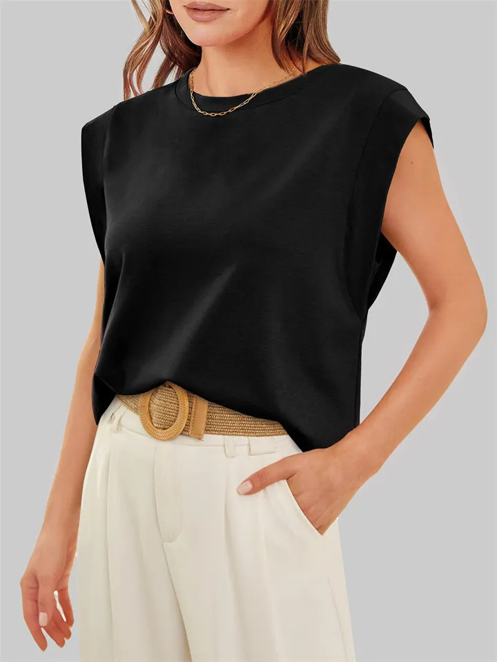 Female Casual Oversized Round Neck Sleeveless Shirt