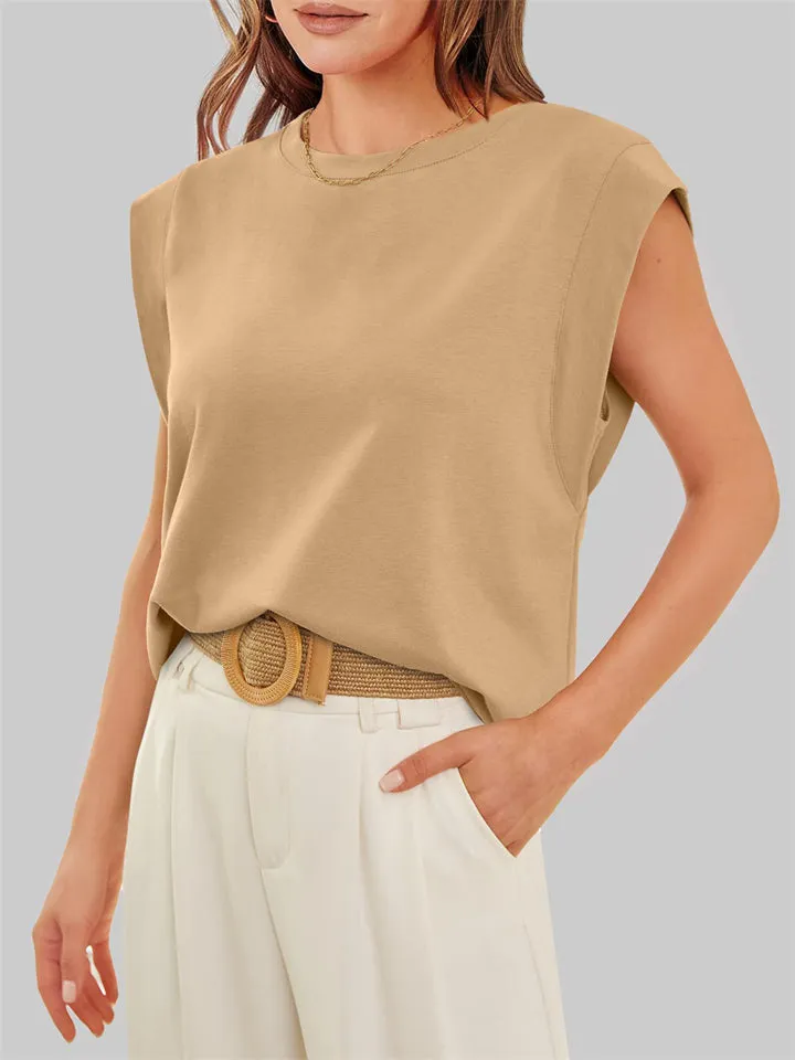 Female Casual Oversized Round Neck Sleeveless Shirt