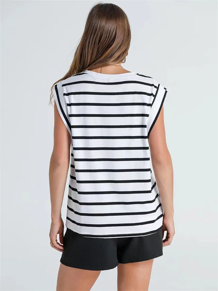Female Casual Oversized Round Neck Sleeveless Shirt