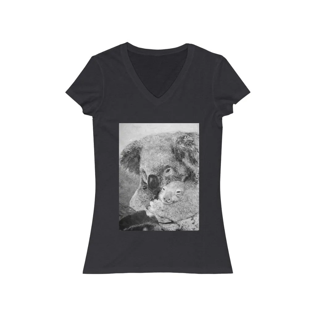 Fine Art Mother and Joey Koala Painting - Women's Jersey Short Sleeve V-Neck Tee