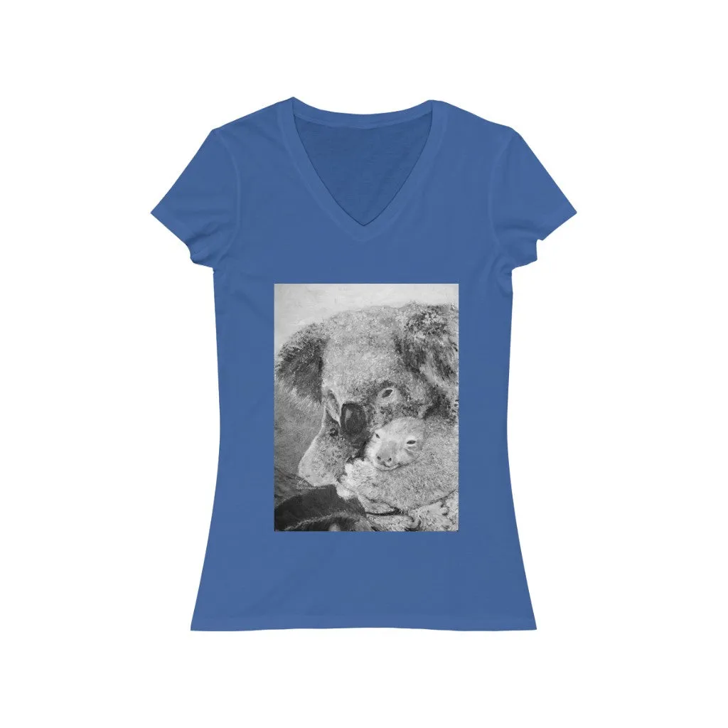 Fine Art Mother and Joey Koala Painting - Women's Jersey Short Sleeve V-Neck Tee