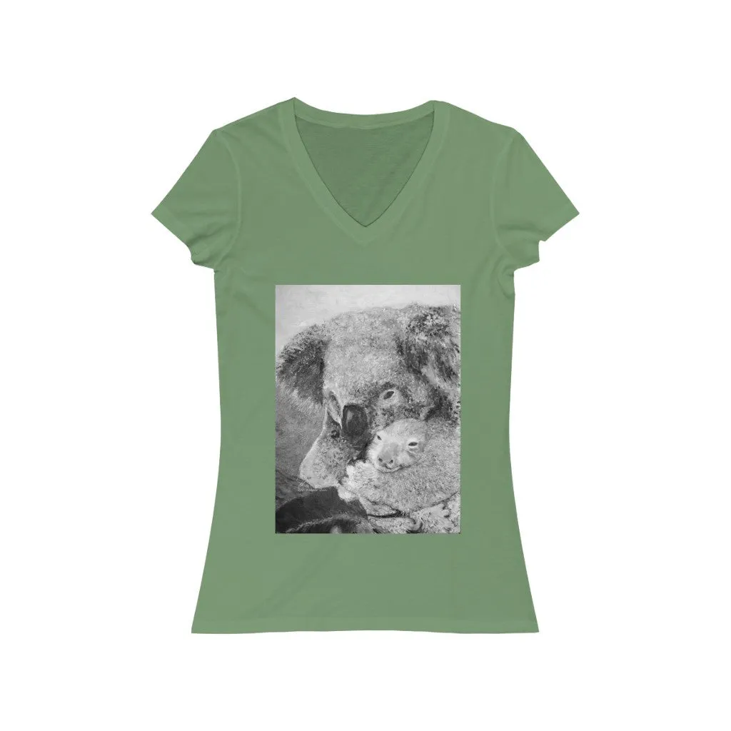 Fine Art Mother and Joey Koala Painting - Women's Jersey Short Sleeve V-Neck Tee