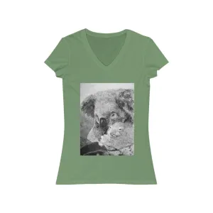 Fine Art Mother and Joey Koala Painting - Women's Jersey Short Sleeve V-Neck Tee
