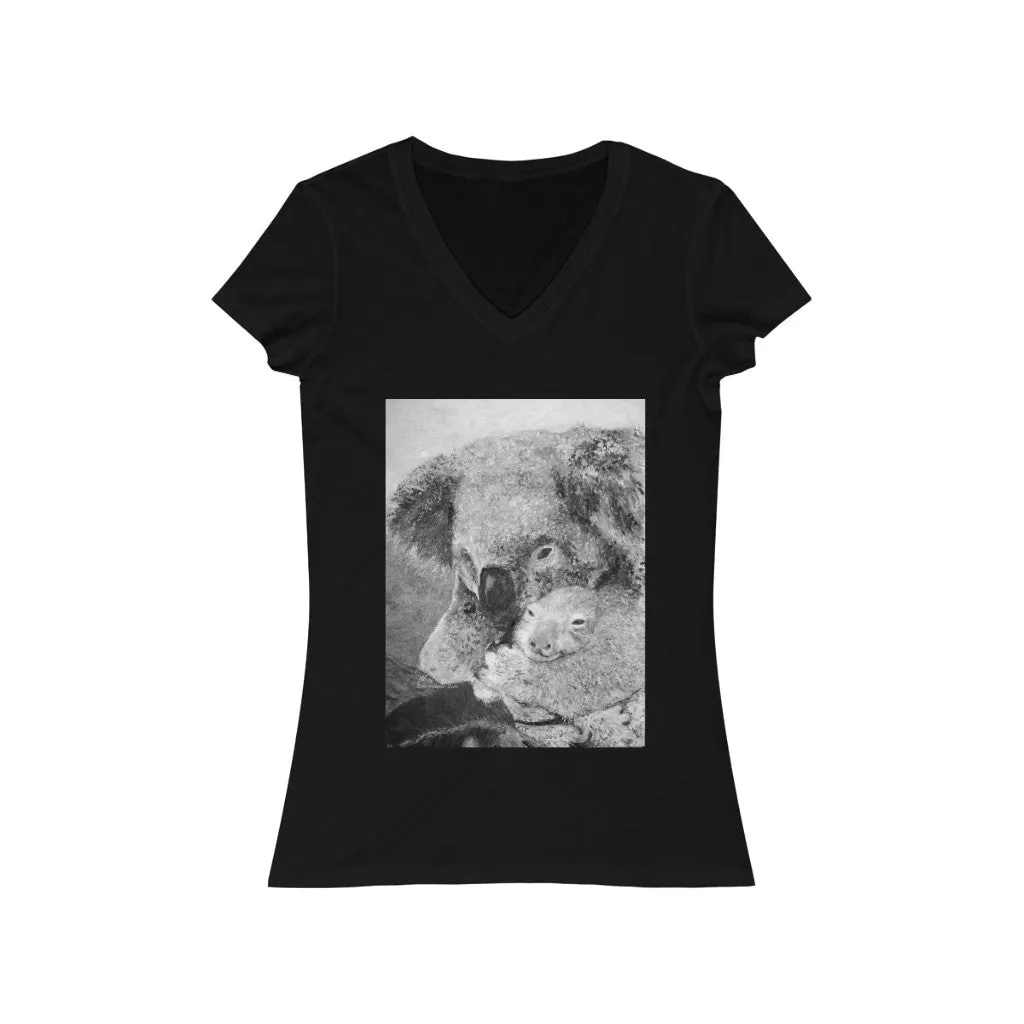 Fine Art Mother and Joey Koala Painting - Women's Jersey Short Sleeve V-Neck Tee