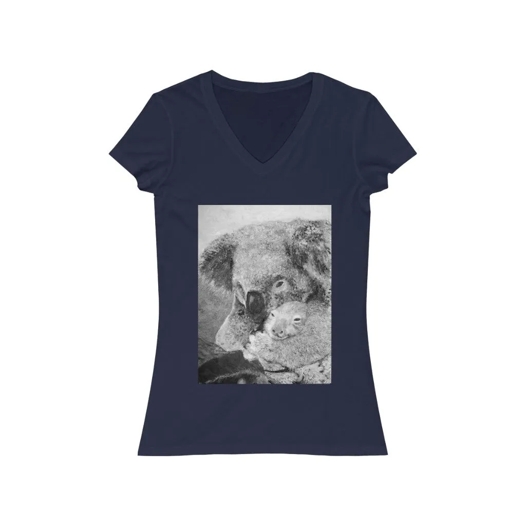 Fine Art Mother and Joey Koala Painting - Women's Jersey Short Sleeve V-Neck Tee