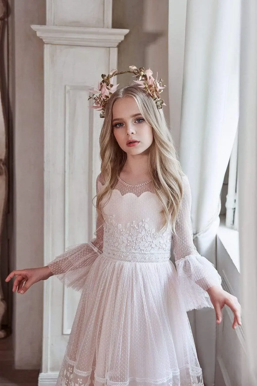 Fit & Flare Communion Dress with Ruffled Sleeves