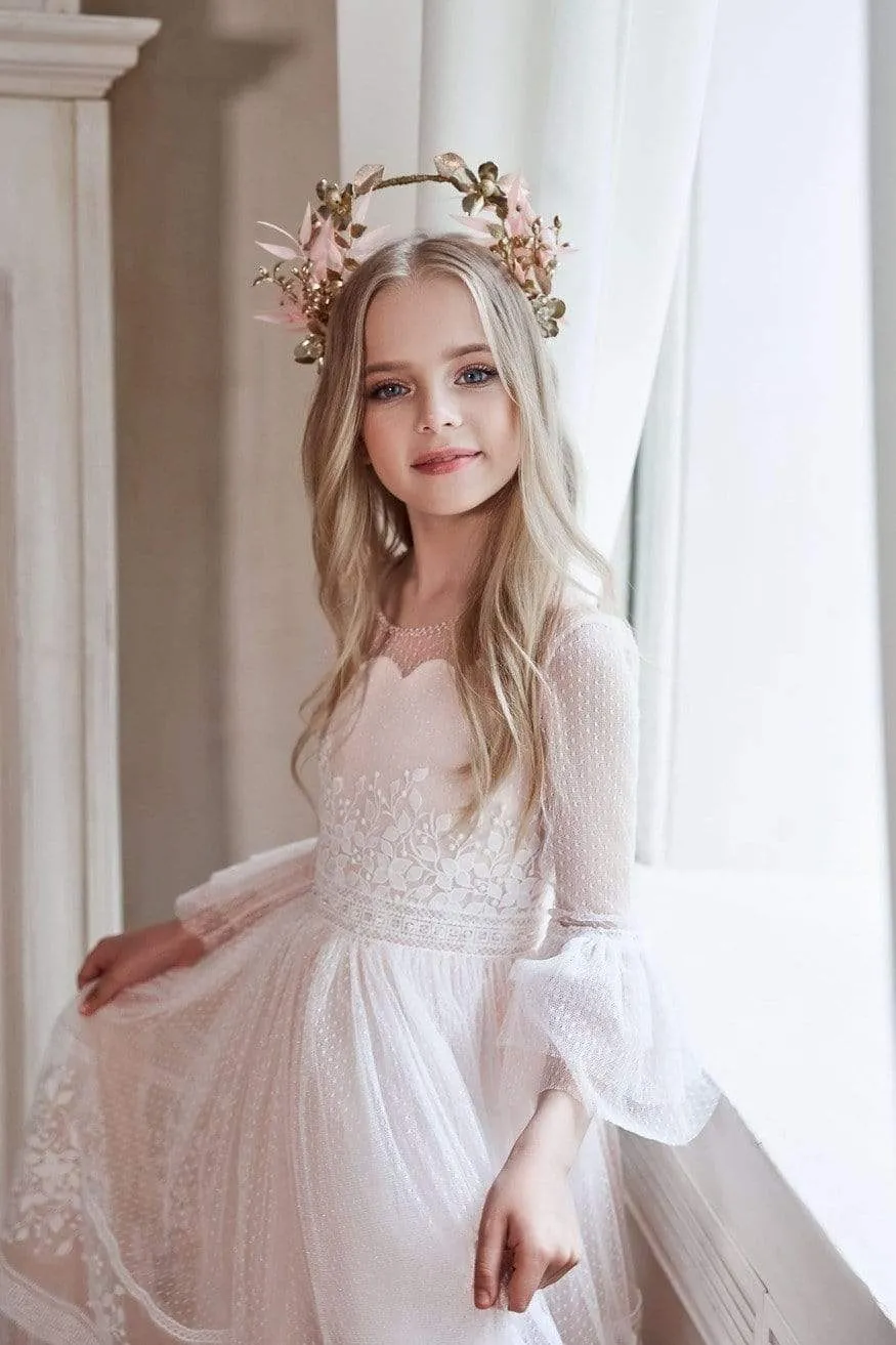 Fit & Flare Communion Dress with Ruffled Sleeves