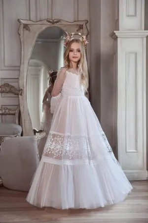 Fit & Flare Communion Dress with Ruffled Sleeves