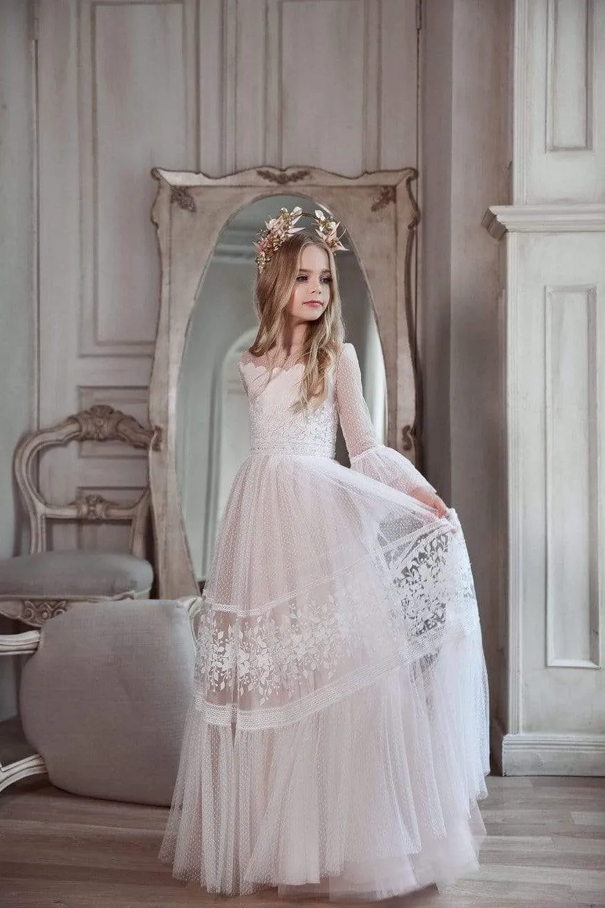 Fit & Flare Communion Dress with Ruffled Sleeves
