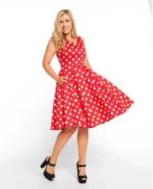Fit & Flare V-Neck Dot Dress - Red - Size