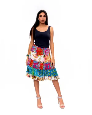 Five tiered Fabric mini ruffle skirt. In Multi.