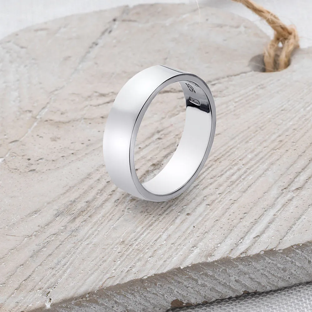 Flat-Shaped Solid 925 Silver Band - 6mm Wide