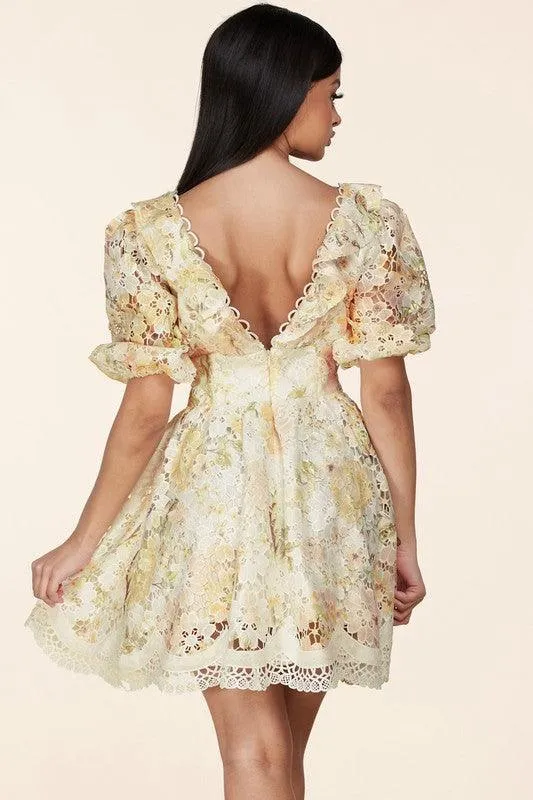 FLORAL CROCHETED LACE MINI DRESS