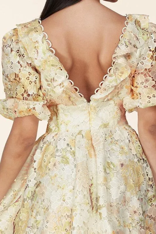 FLORAL CROCHETED LACE MINI DRESS