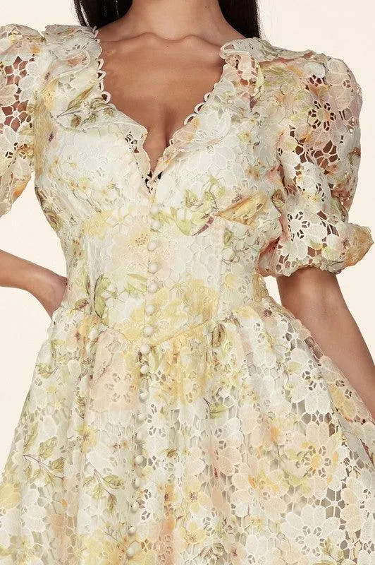FLORAL CROCHETED LACE MINI DRESS