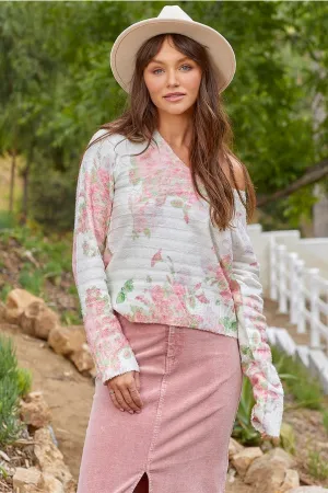 Floral Ribbed V Neck Sweater