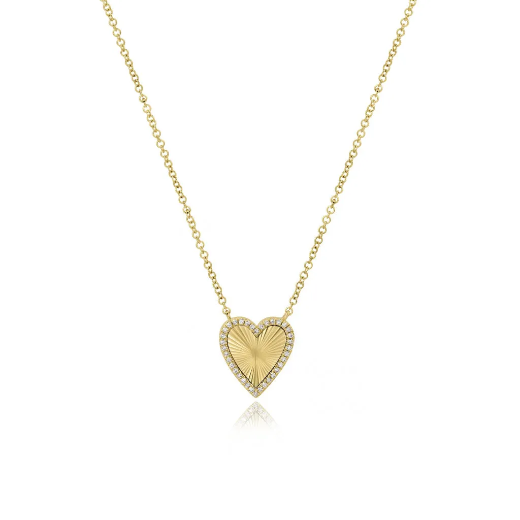 Fluted Pave Heart Necklace