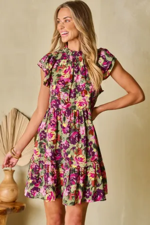 Flutter Sleeve Frilled Neck Mini Dresses