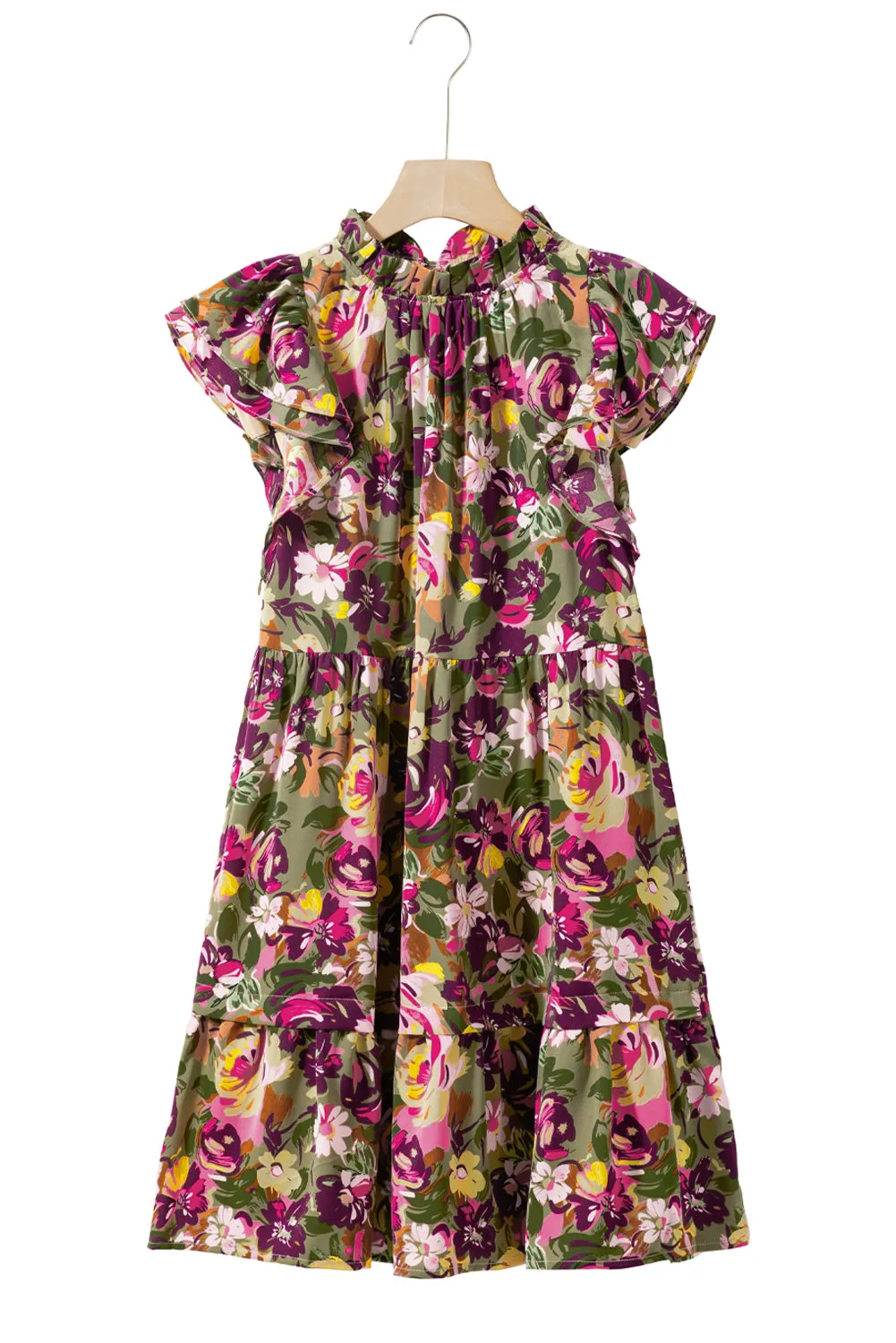 Flutter Sleeve Frilled Neck Mini Dresses