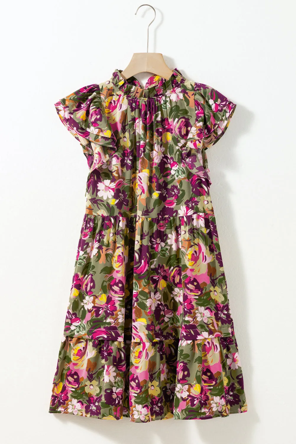 Flutter Sleeve Frilled Neck Mini Dresses