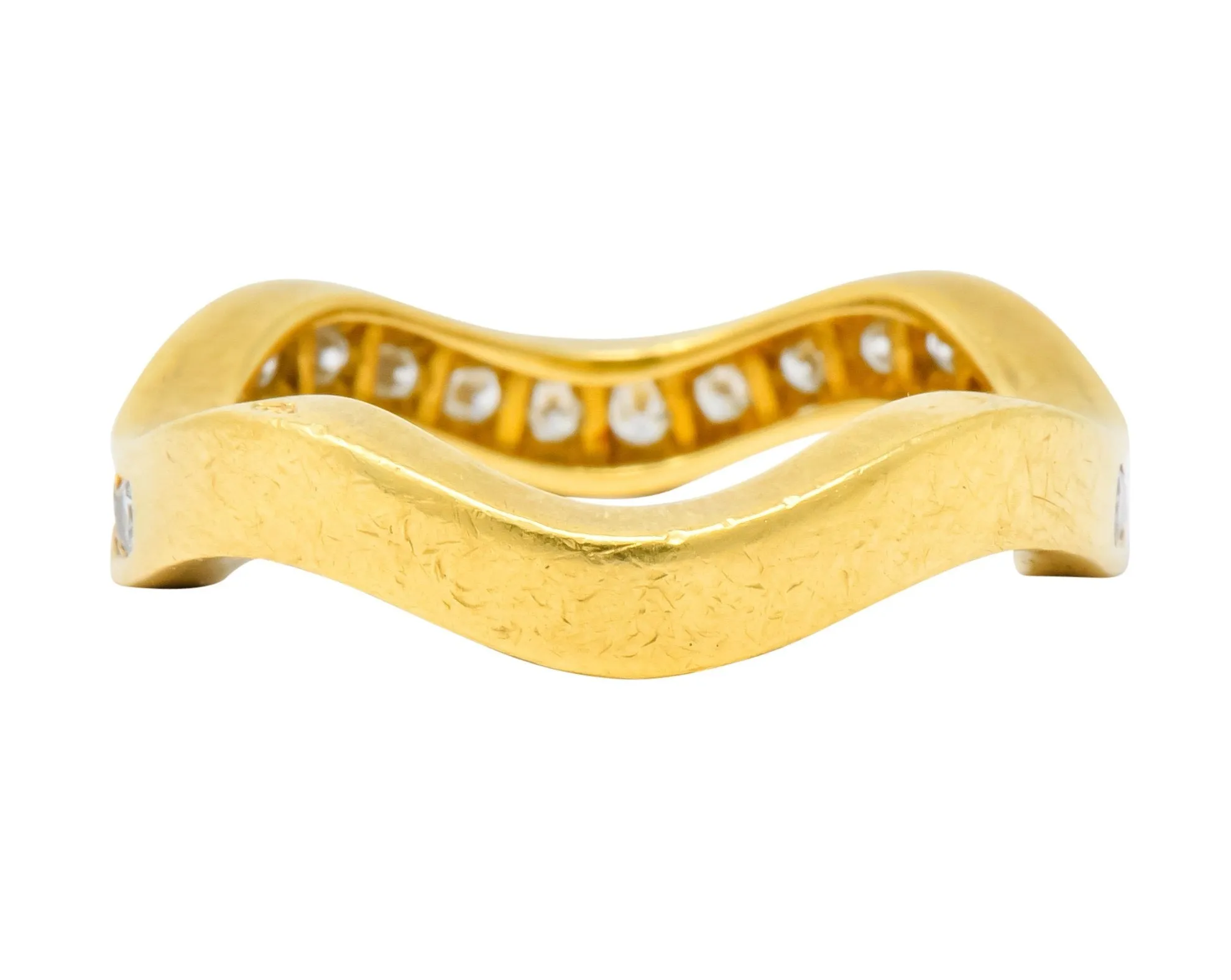 French Cartier 1.56 CTW Diamond 18 Karat Gold Wave Triple Band Stack Rings