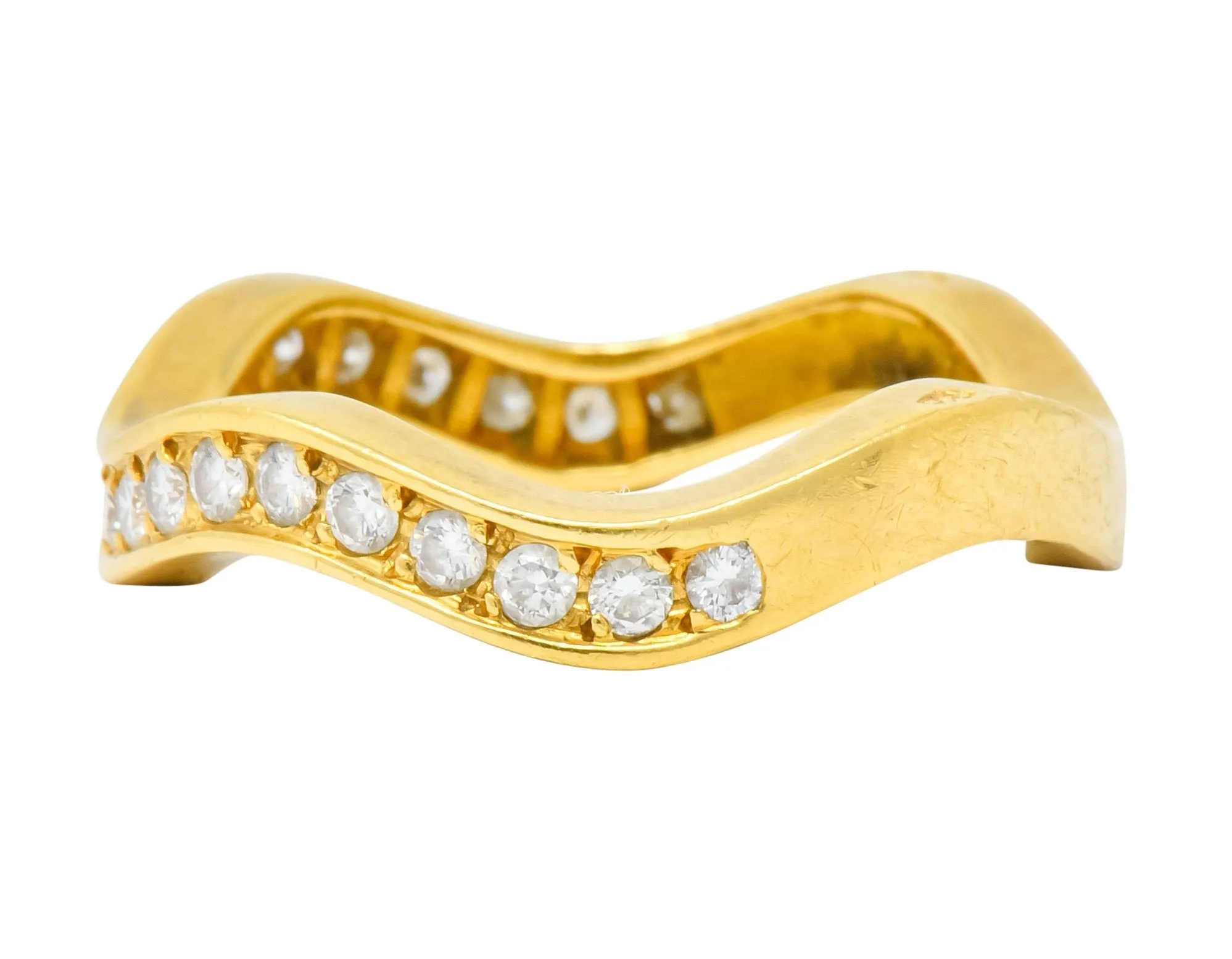 French Cartier 1.56 CTW Diamond 18 Karat Gold Wave Triple Band Stack Rings