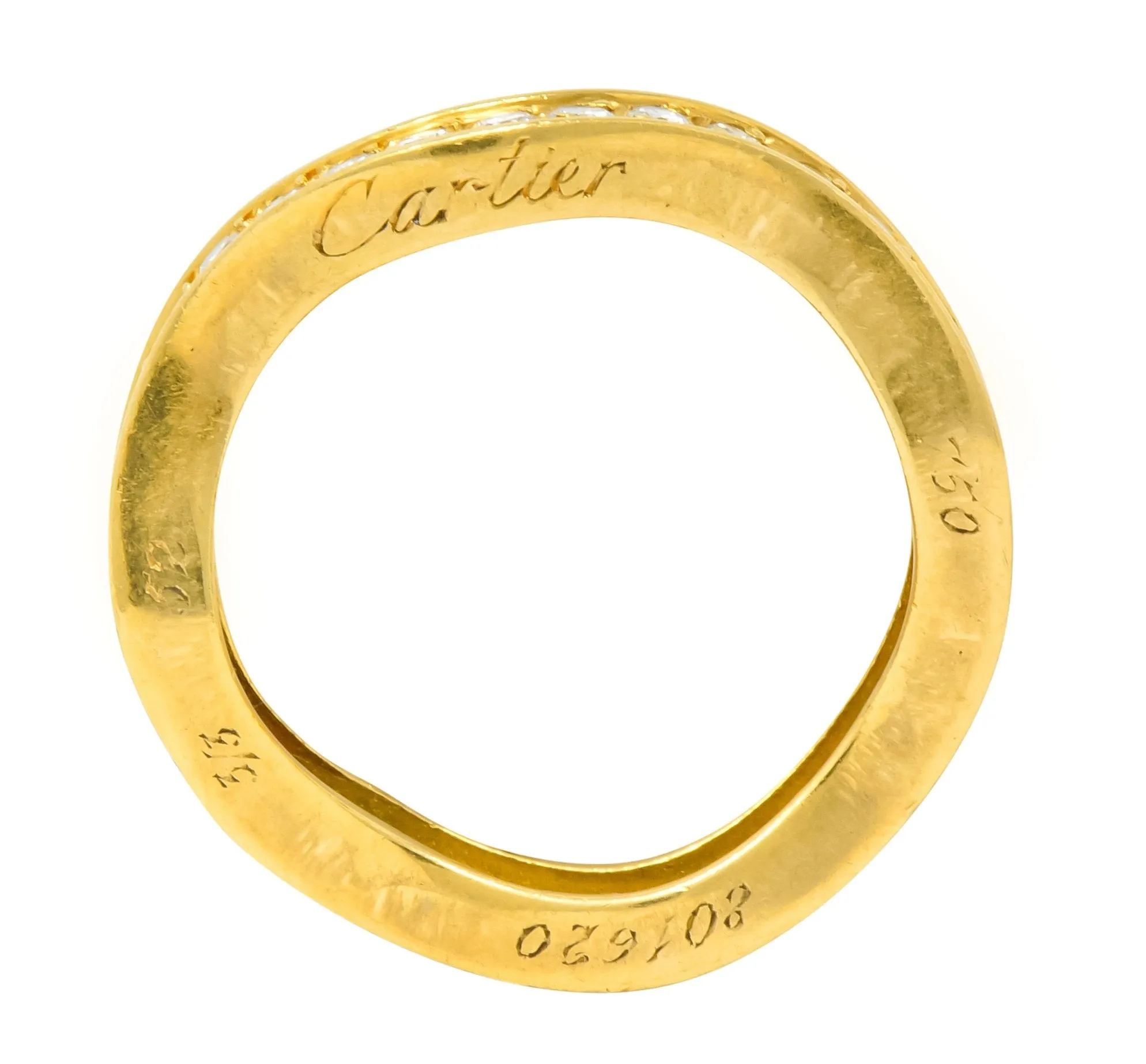 French Cartier 1.56 CTW Diamond 18 Karat Gold Wave Triple Band Stack Rings