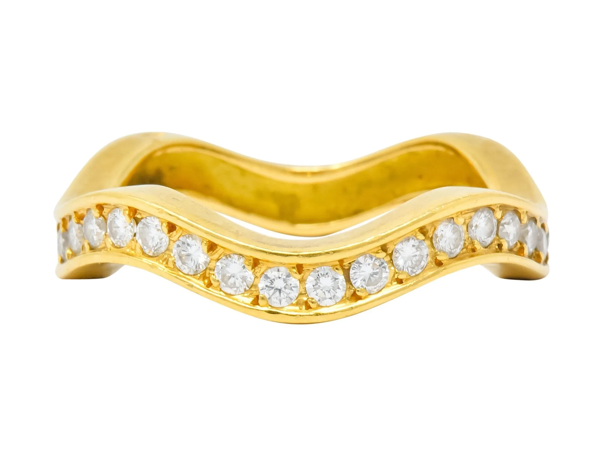 French Cartier 1.56 CTW Diamond 18 Karat Gold Wave Triple Band Stack Rings
