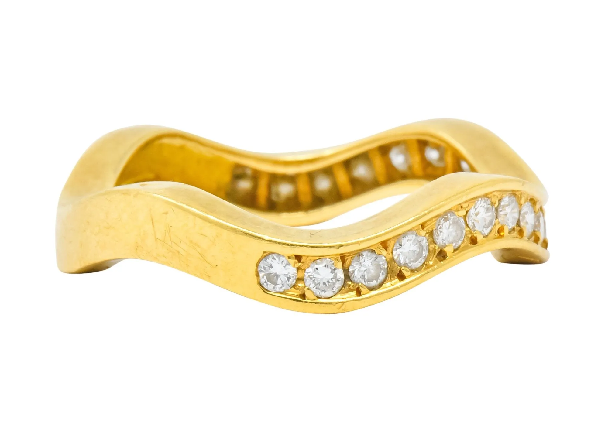 French Cartier 1.56 CTW Diamond 18 Karat Gold Wave Triple Band Stack Rings