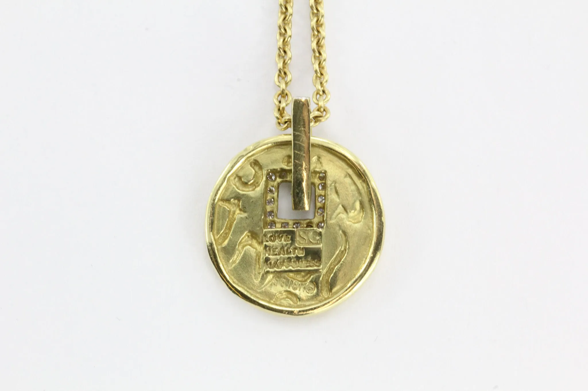 From the Love of life collection Rare SEIDENGANG 18k solid gold diamond love, health, happiness charm necklace.   Model # CL465