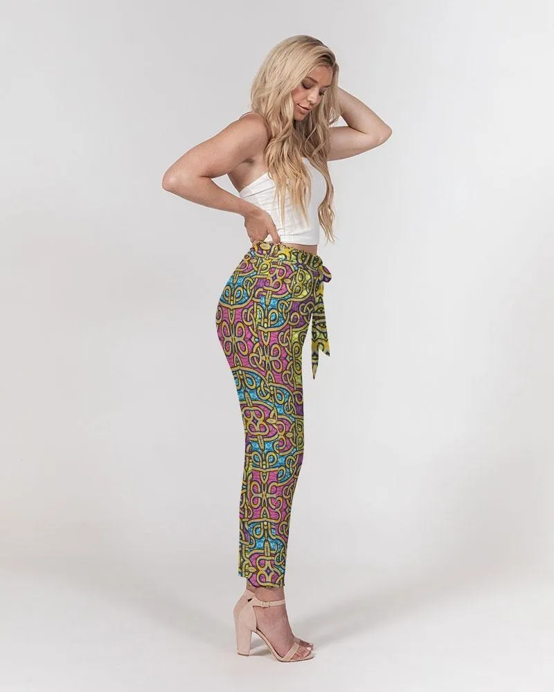 Fun African Print Women's Belted Tapered Pants