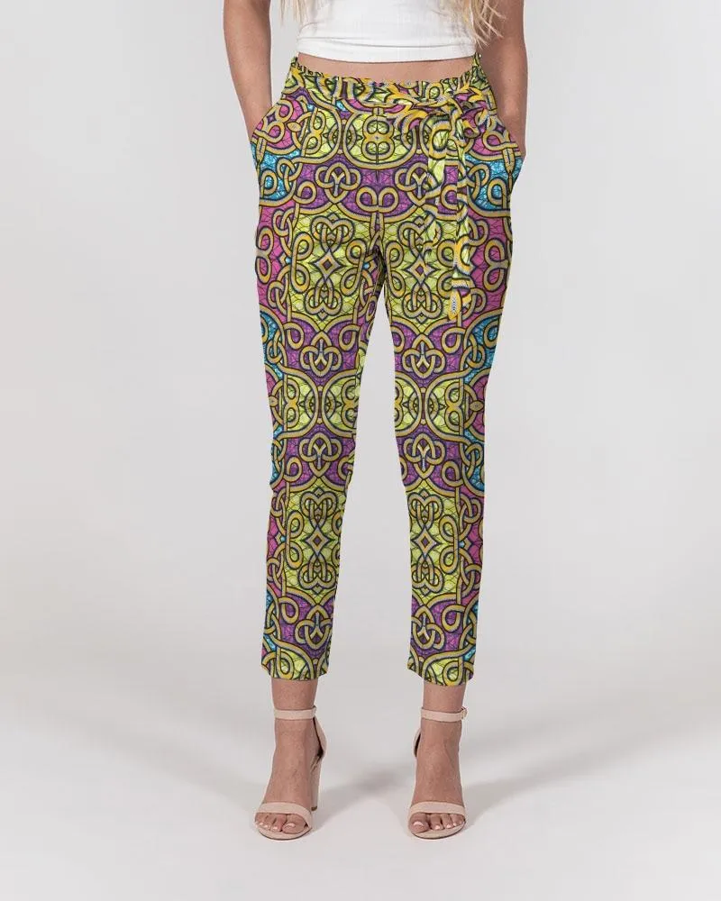 Fun African Print Women's Belted Tapered Pants