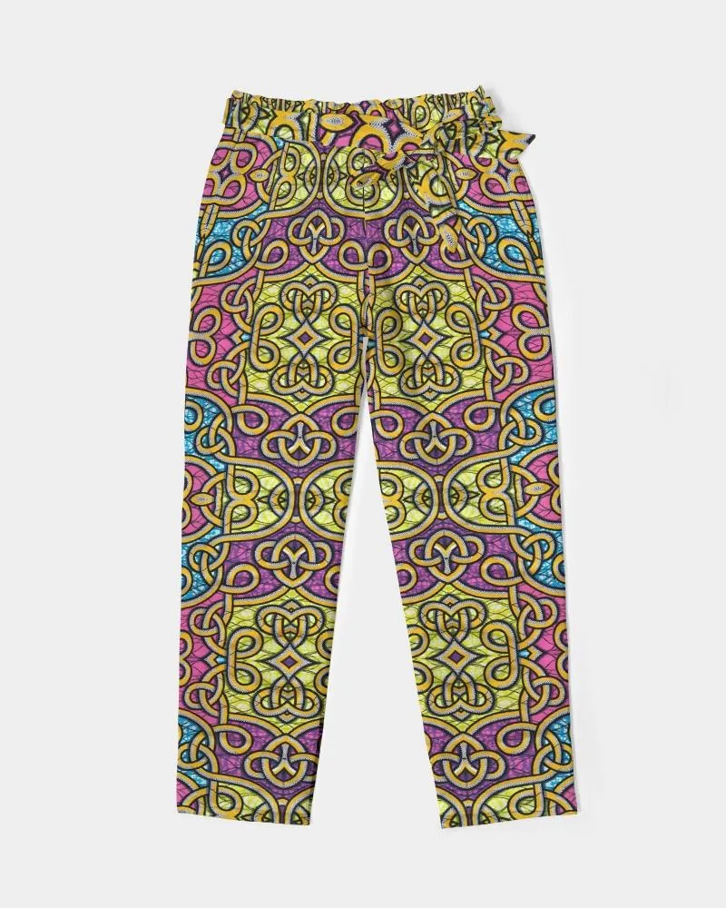 Fun African Print Women's Belted Tapered Pants