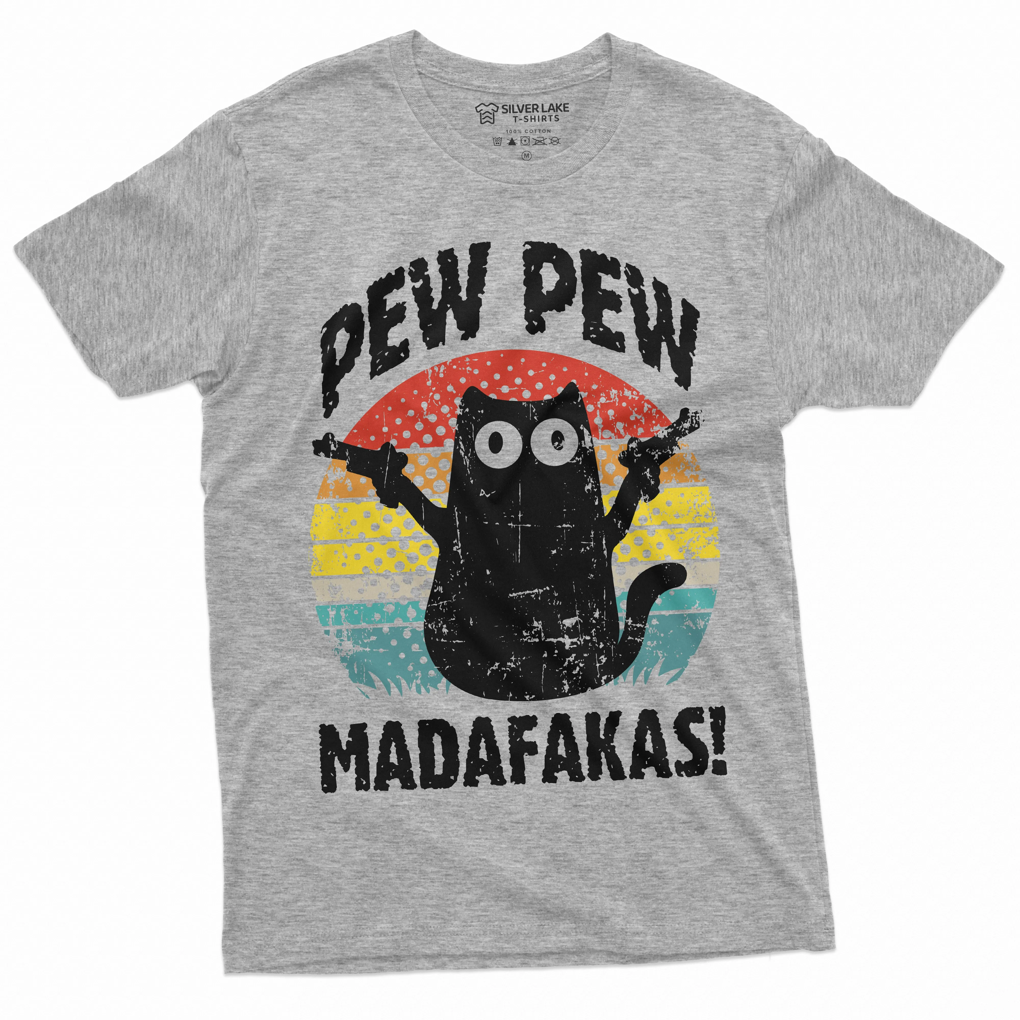 Funny Cat Pew Pew MADAFAKAS T-shirt Cute Gangsta Cat Pet Halloween Tee Shirt Gifts for Him