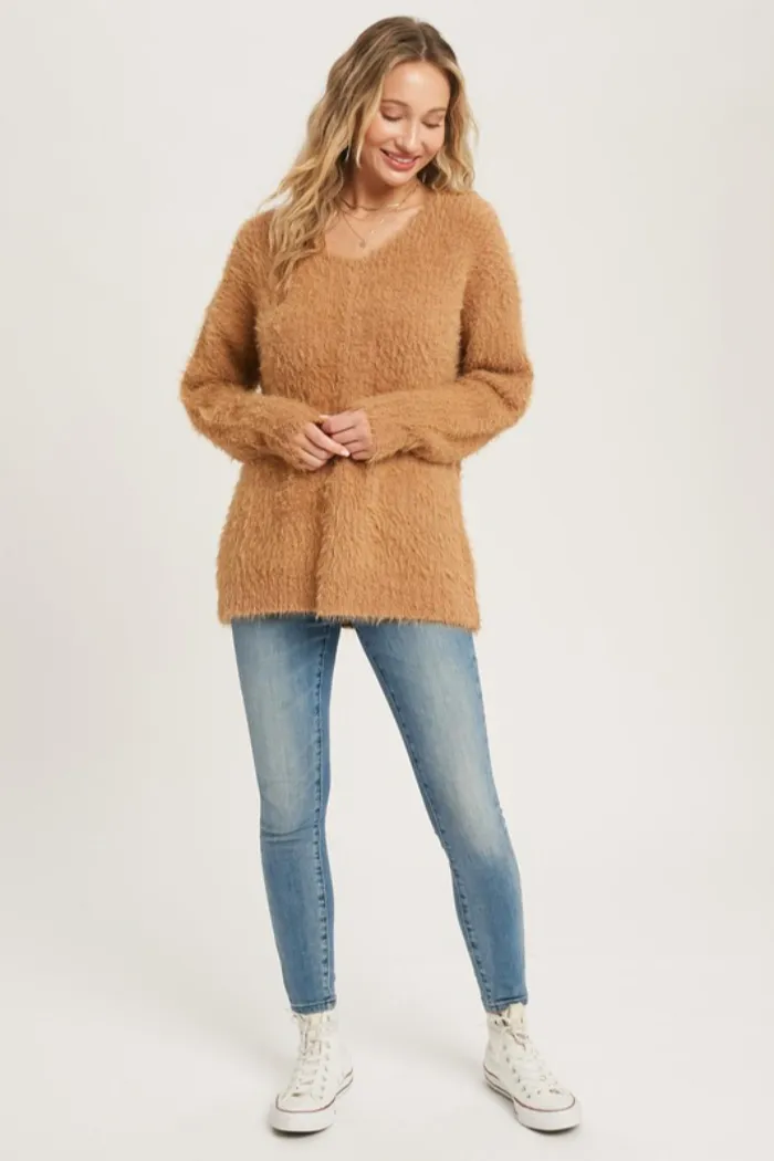 Fuzzy V Neck Sweater