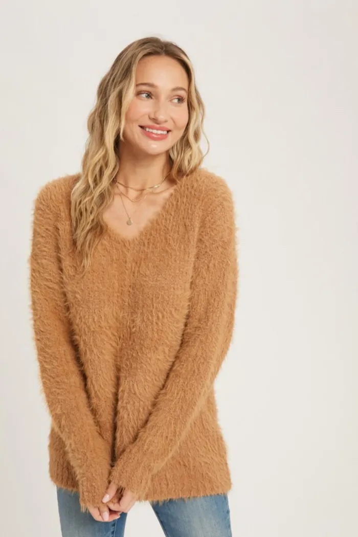 Fuzzy V Neck Sweater