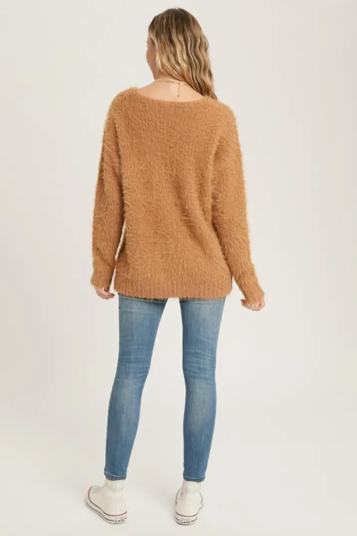 Fuzzy V Neck Sweater